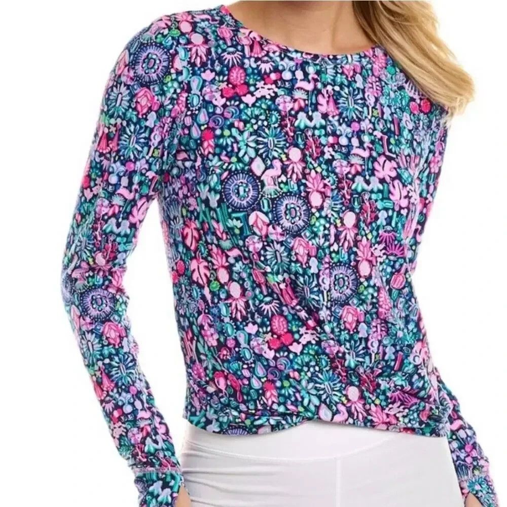Lilly Pulitzer Oden Long Sleeve Top Luxletic Low Tide Navy Jewely Medium